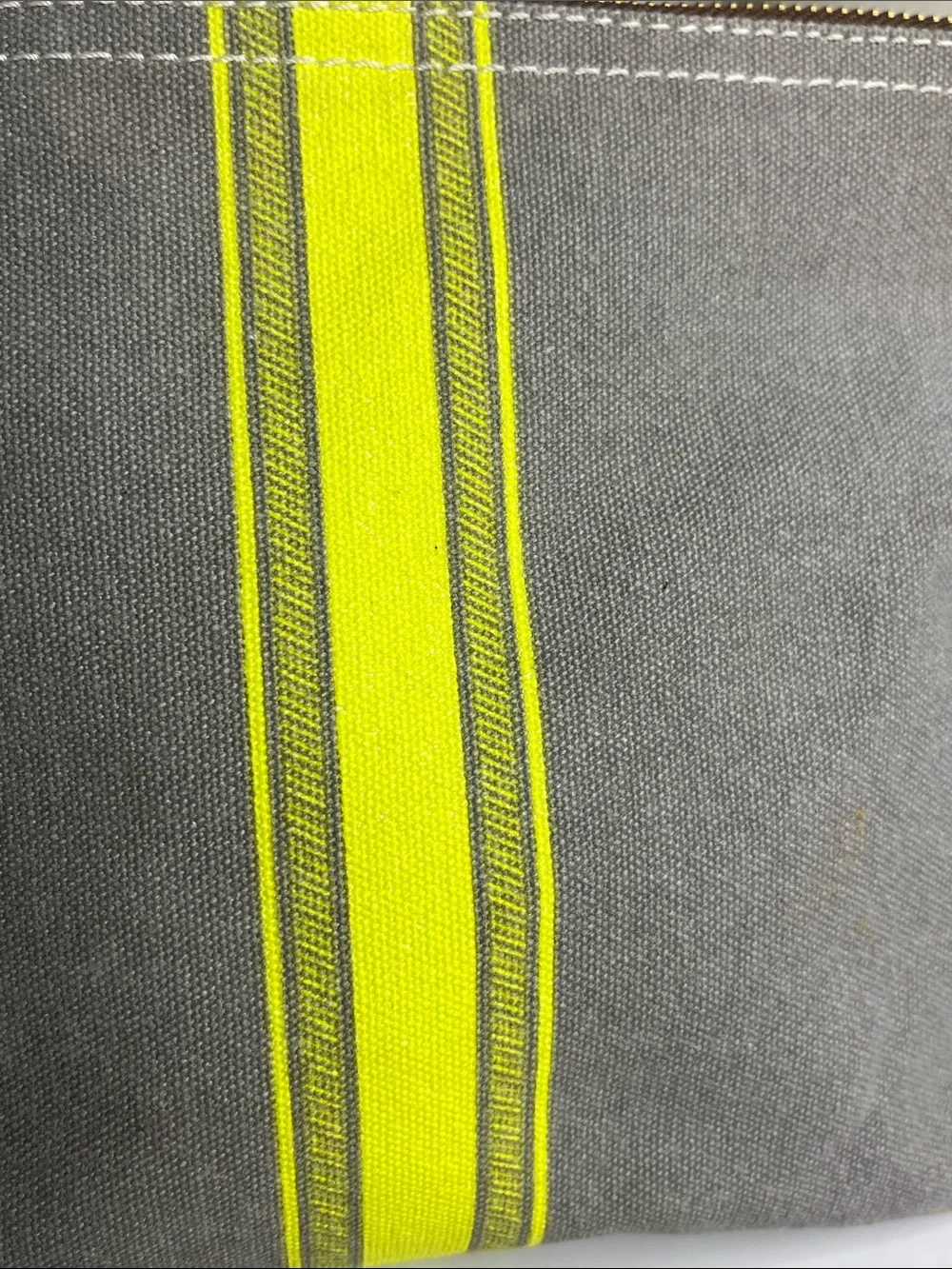 Maika Gray Canvas Pouch with Neon Yellow Center Stripe